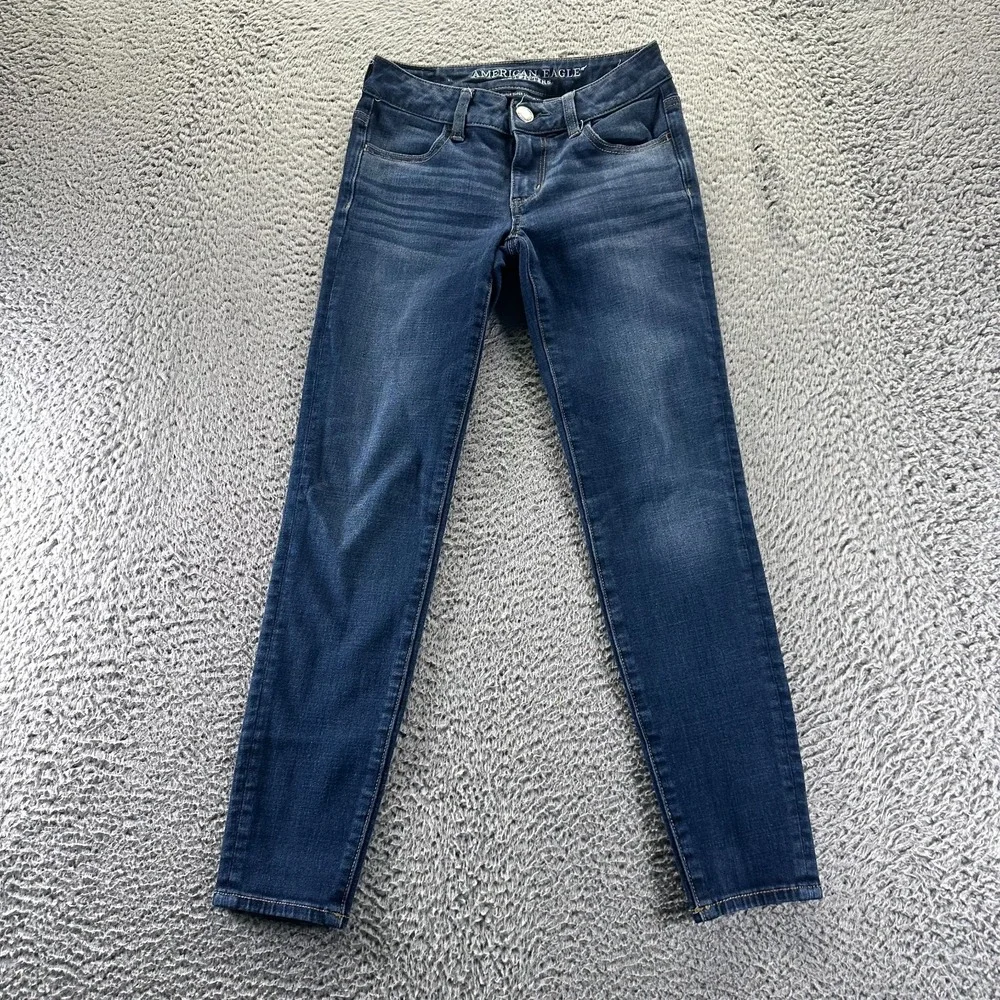 American Eagle Outfitters X4 Jeans Womens 00 Blue Denim‎ Jegging Faded Stretch